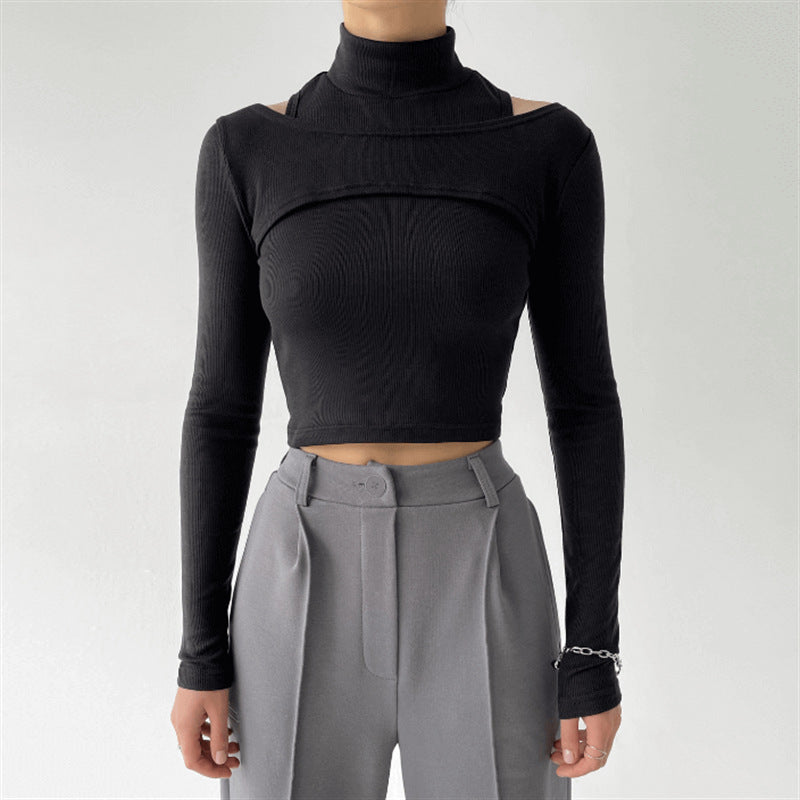 High Neck Crop Top for Women – Stylish Long Sleeve Slim Fit Top
