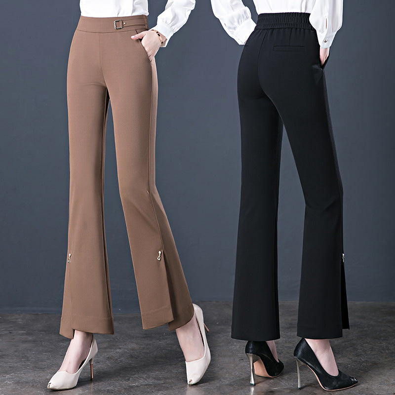 Women’s High-Waist Flared Trousers – Stretch Casual Pants