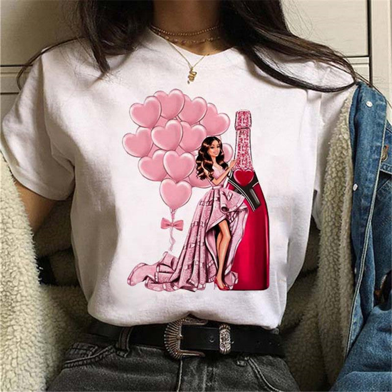 Women’s Black Balloon Print T-Shirt – Loose Fit Street Style
