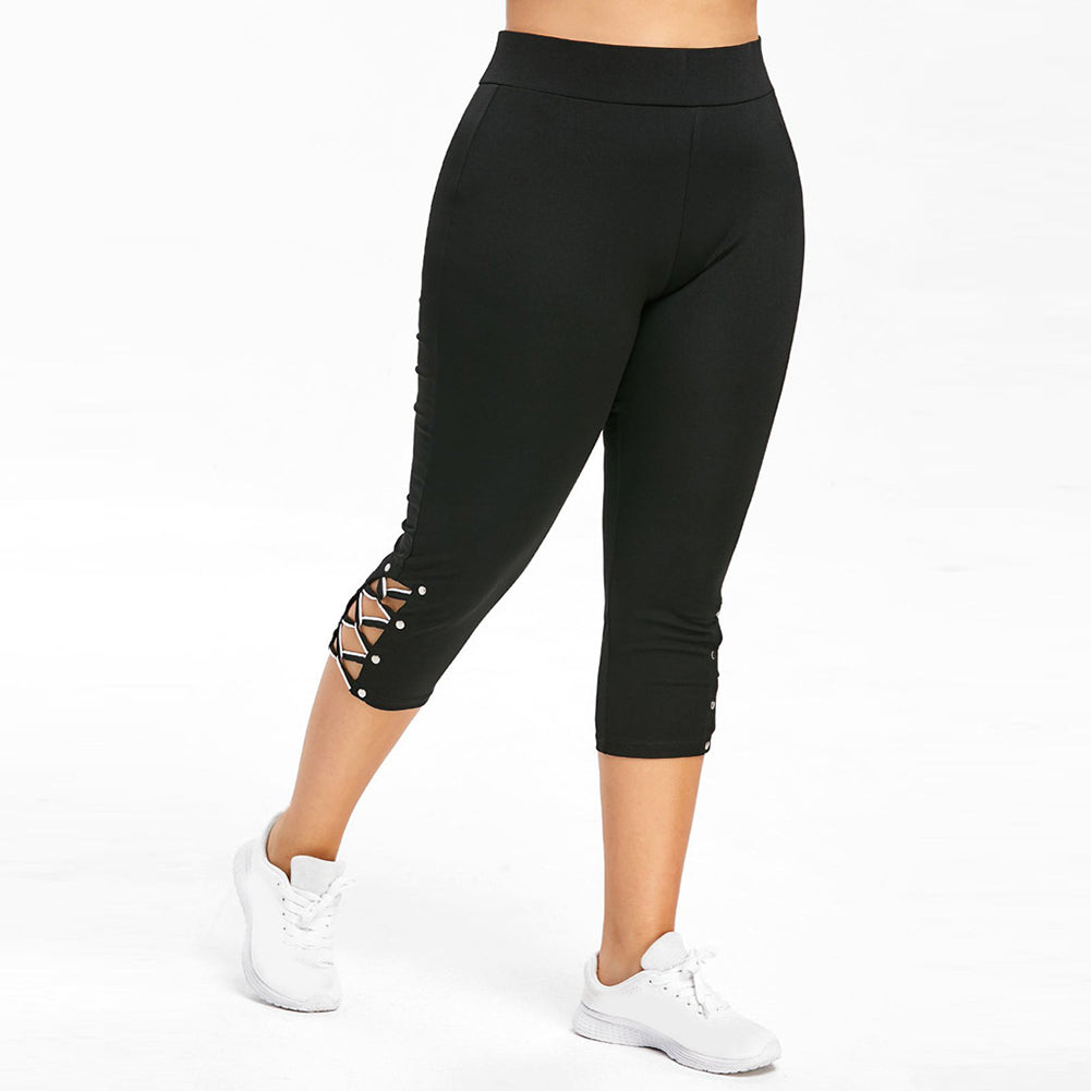 Women’s Lace-Up Beaded Leggings – Slim Fit Breathable Cotton Pants