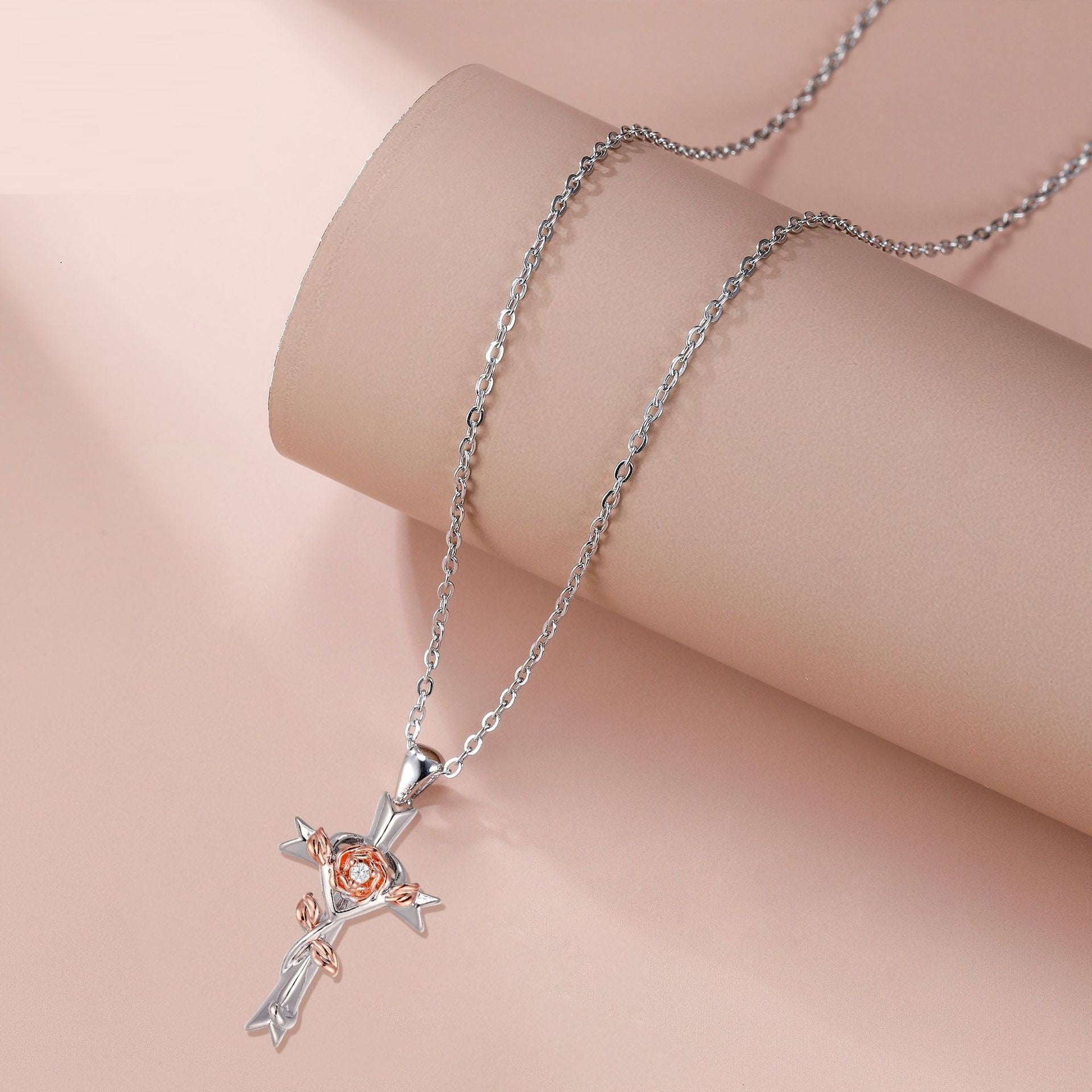 Rose Gold Cross Necklace for Women – Elegant Geometric Pendant Jewelry