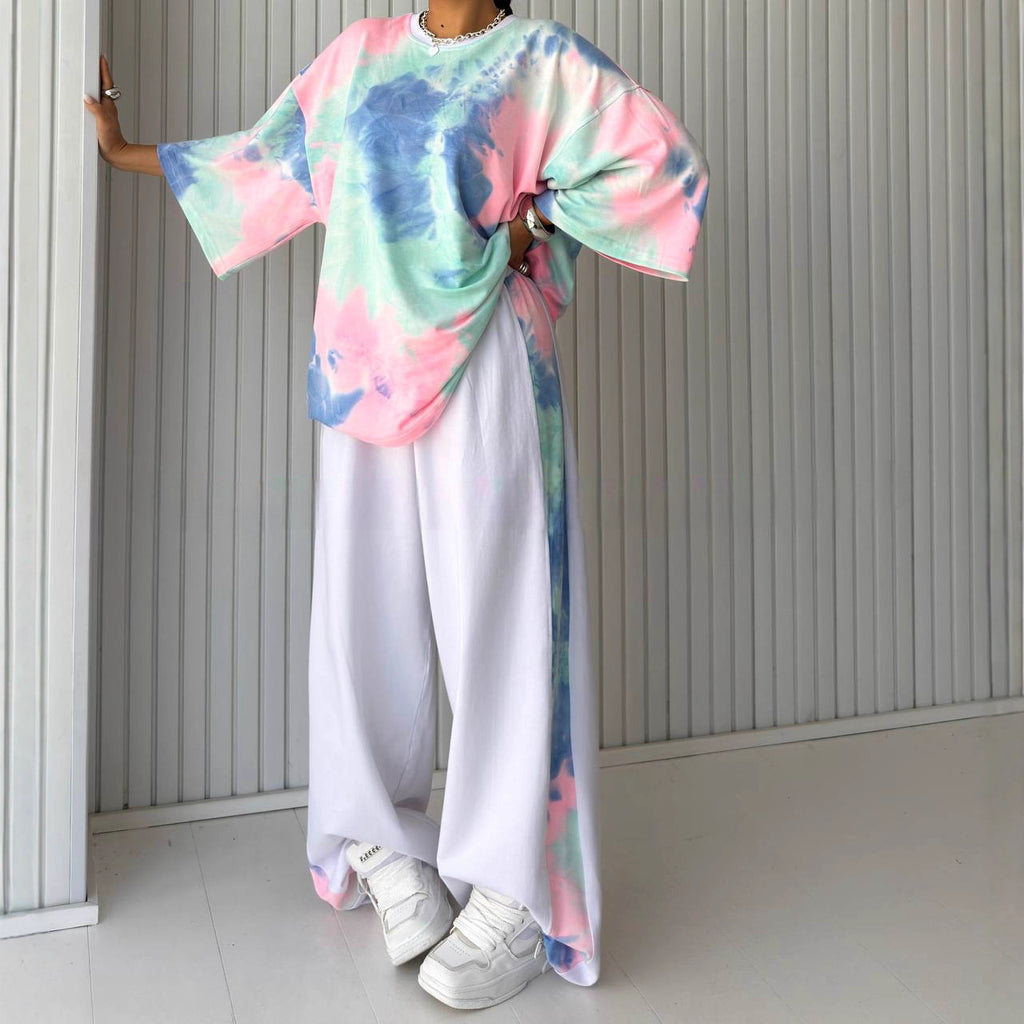 Women’s Tie-Dye Crew-Neck T-Shirt & Pants Set