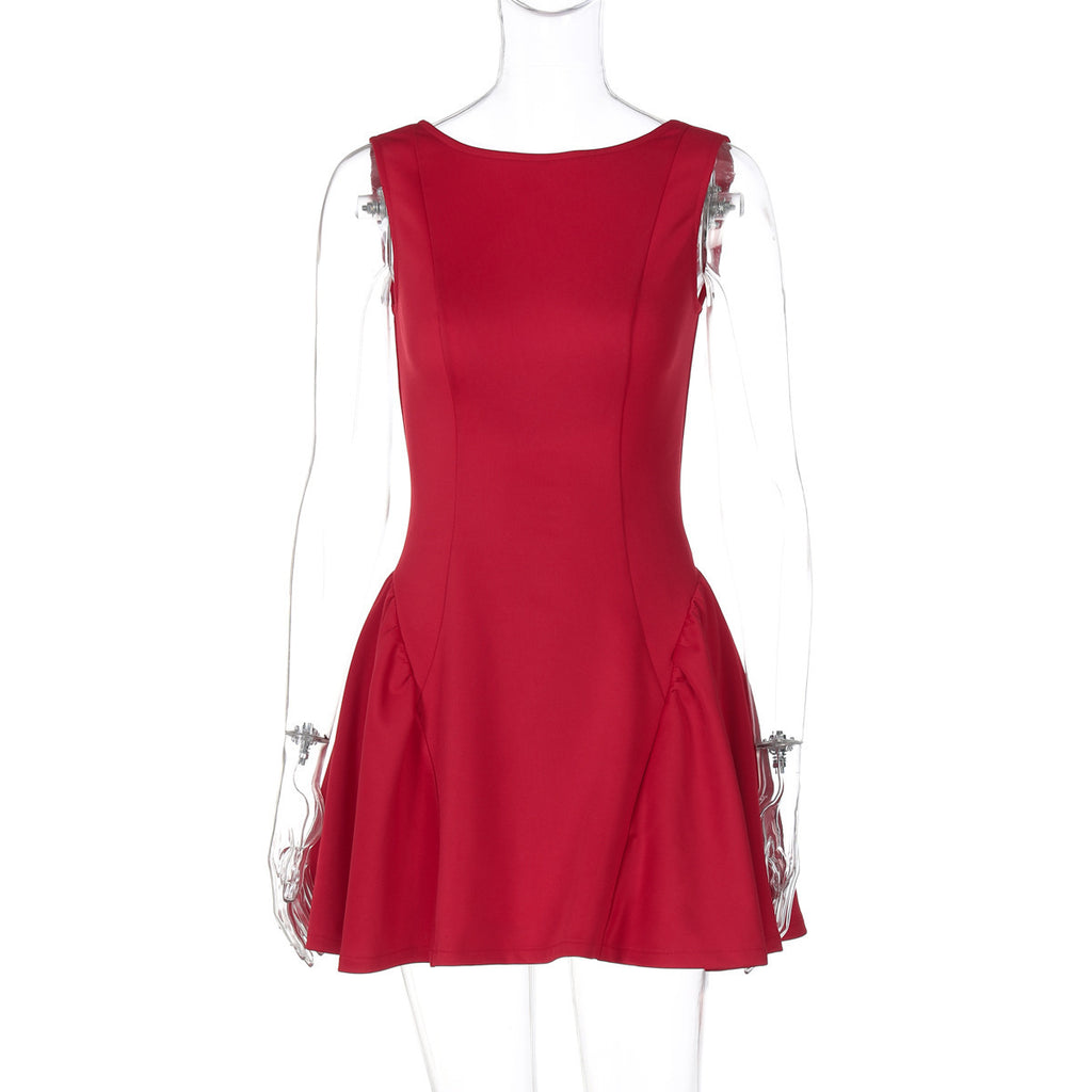 Women’s Sleeveless A-Line Mini Dress – High Waist Slim Fit Casual Dress