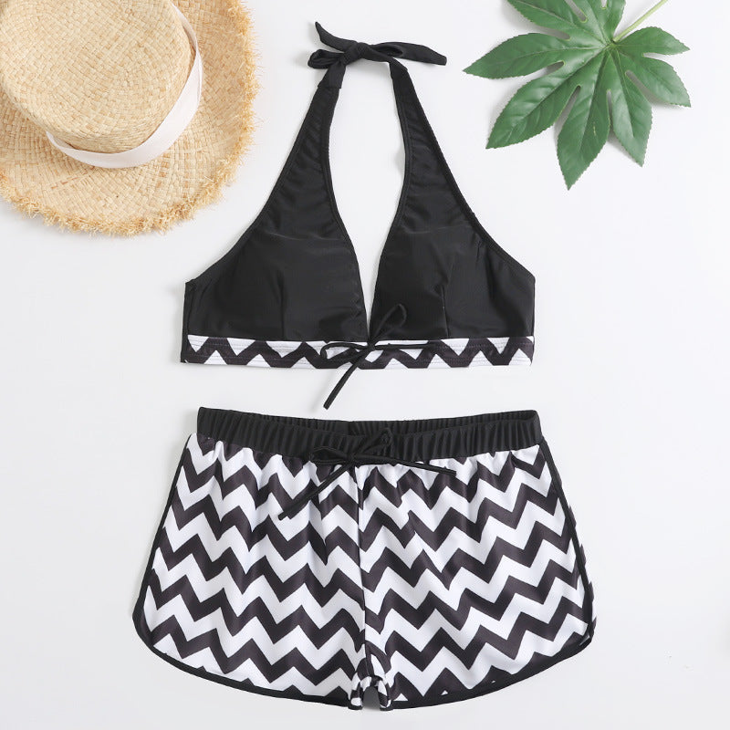 Women’s Zigzag Print Bikini Set – Polyester Two-Piece Swimwear