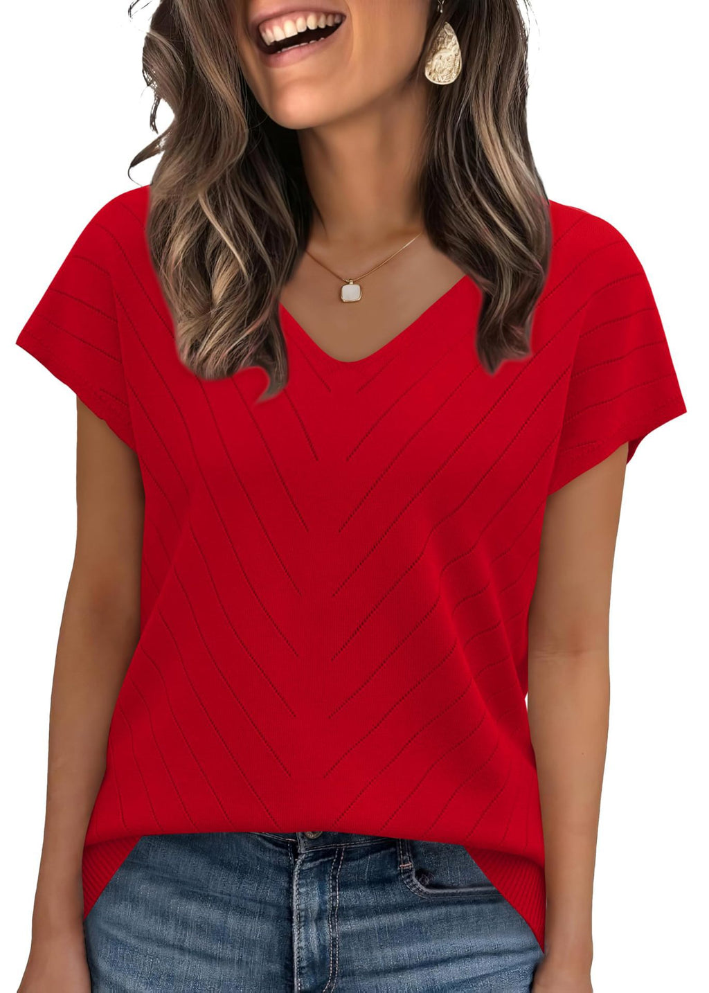 Women’s V-Neck Cutout Knit Sweater – Lightweight Elegant Pullover