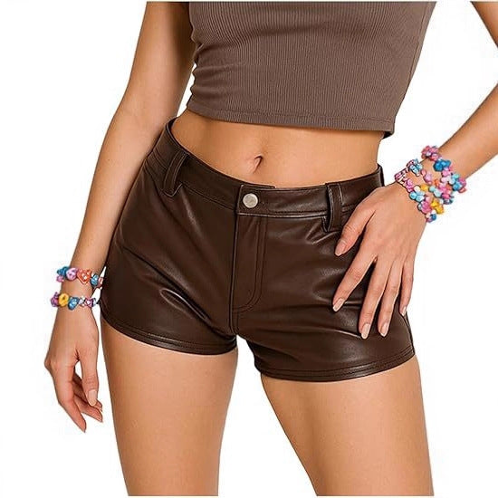 Women’s Faux Leather Mini Shorts – Low Rise Slim Fit Casual Bottoms