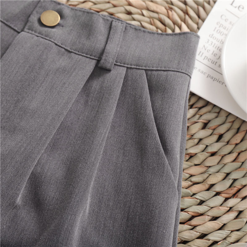Women’s Solid Color High-Waist Wide-Leg Shorts – Casual Korean Style Roll-Up Design