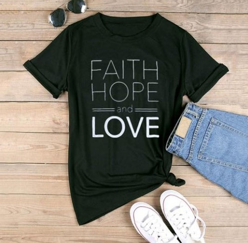 Faith Hope Love Graphic T-Shirt – Unisex Cotton Casual Tee