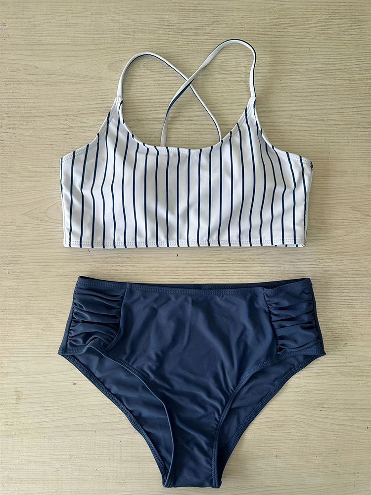 Women’s Striped Bikini Set – Split Two-Piece Sleeveless Swimwear