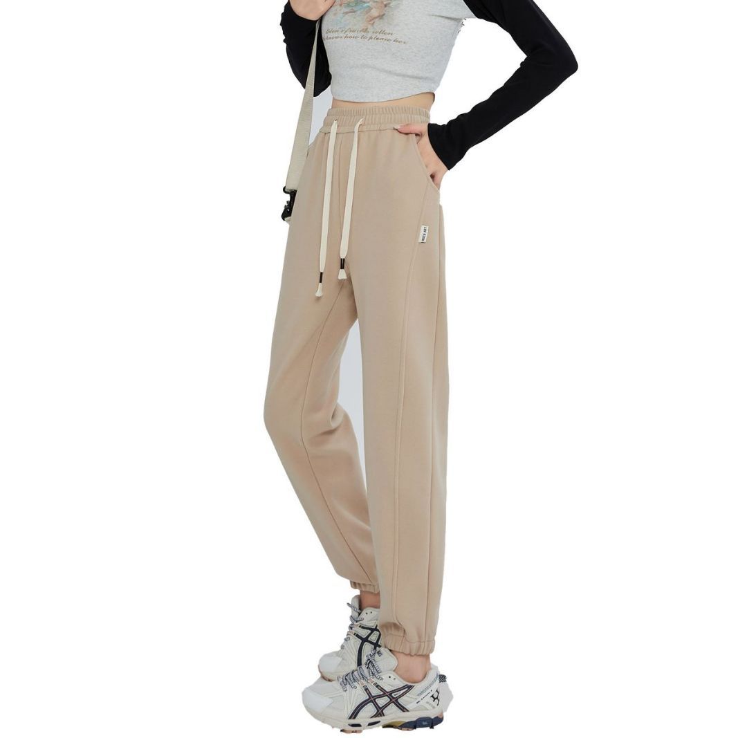 Women’s Fleece-Lined Windproof Trousers – High Waist Loose Casual Pants