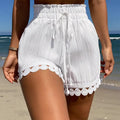 Women’s Lace Trim Beach Shorts – Casual Mid Waist Capri Shorts