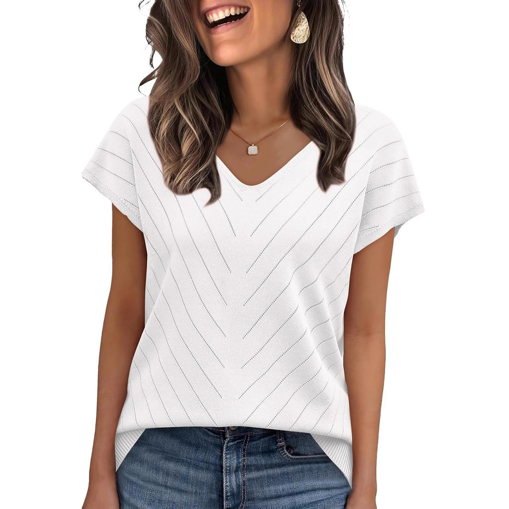 Women’s V-Neck Cutout Knit Sweater – Lightweight Elegant Pullover