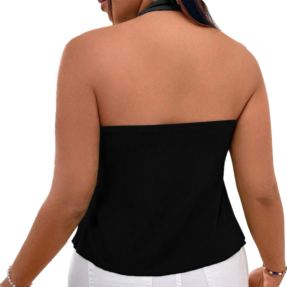 Plus Size Women’s V-Neck Halter Tank Top – Sexy Slim Fit