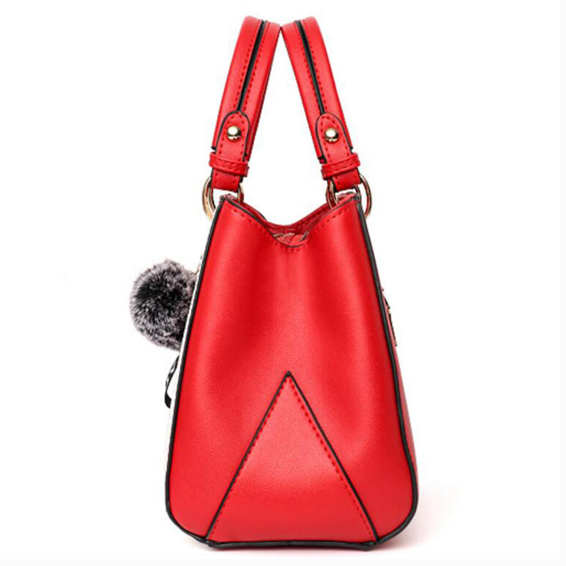 Women’s Patchwork Tote Bag | Hairball Ornament Shoulder Bag
