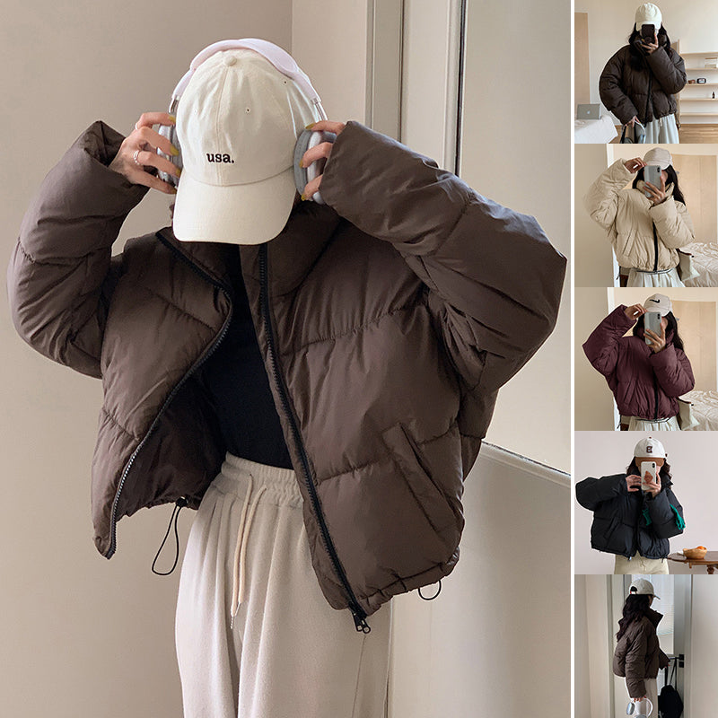 Women’s Cropped Puffer Jacket – Stand Collar Slim Fit Coat