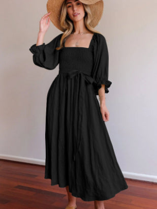 Women’s High Waist A-Line Dress – Fashion Solid Color Elegant Dress