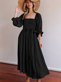 Women’s High Waist A-Line Dress – Fashion Solid Color Elegant Dress