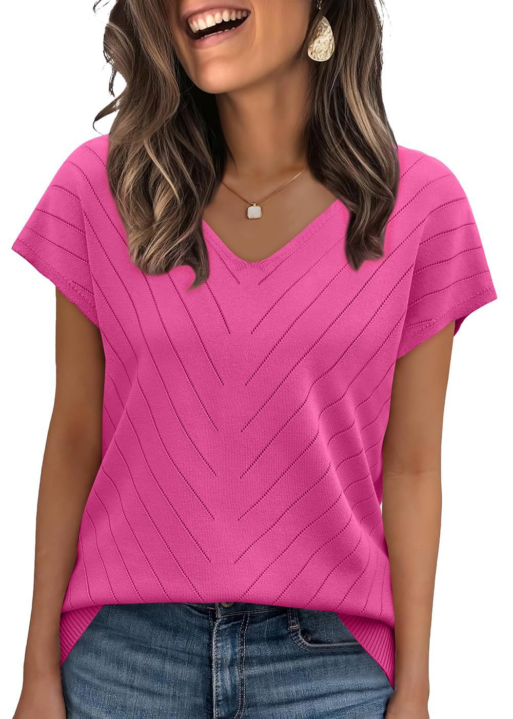 Women’s V-Neck Cutout Knit Sweater – Lightweight Elegant Pullover