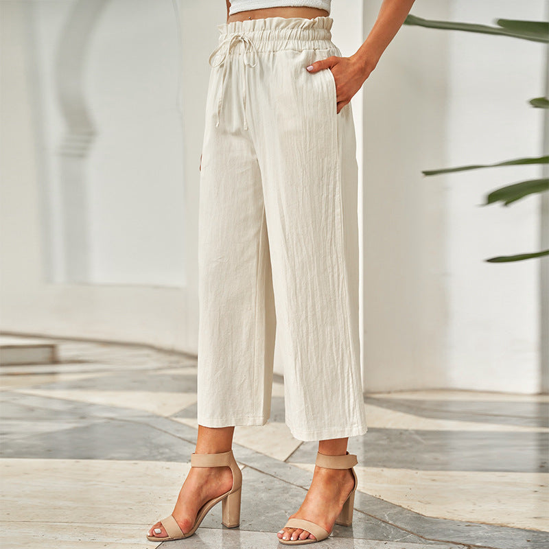 Women’s High-Waist Wide Leg Pants – Relaxed Fit Drawstring Casual Trousers for Everyday Comfort