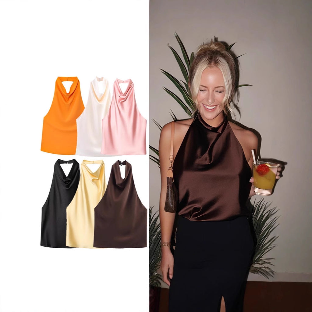 Women’s Satin Halterneck Tank Top – Elegant Casual Style