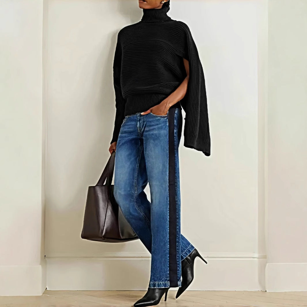 Women’s Patchwork Color Block Jeans – Straight-Leg Denim