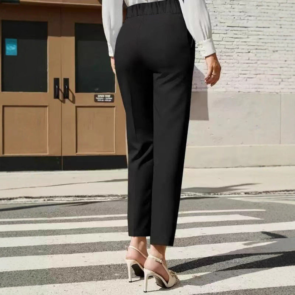 Women’s Straight Leg Cropped Trousers – High Waist Elegant Pants