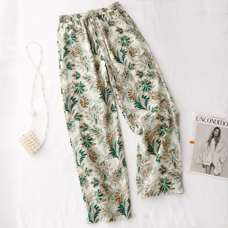 Women’s Cotton Linen Wide-Leg Pants – Elastic Waist Breathable Trousers for Relaxed Summer Style