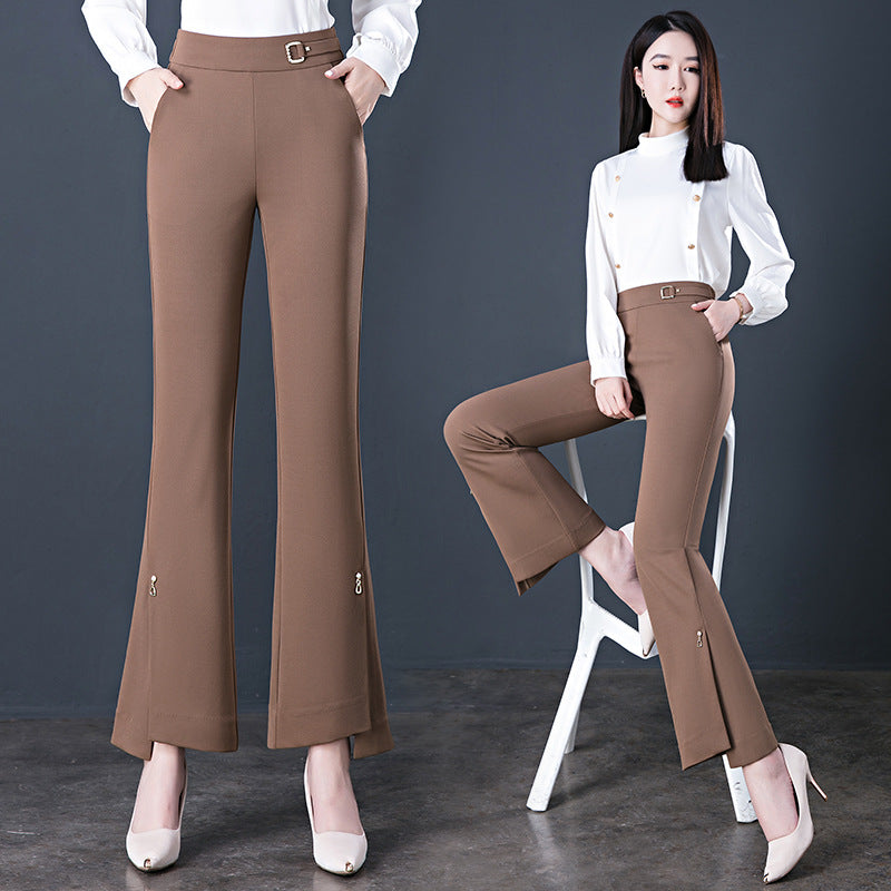 Women’s High-Waist Flared Trousers – Stretch Casual Pants