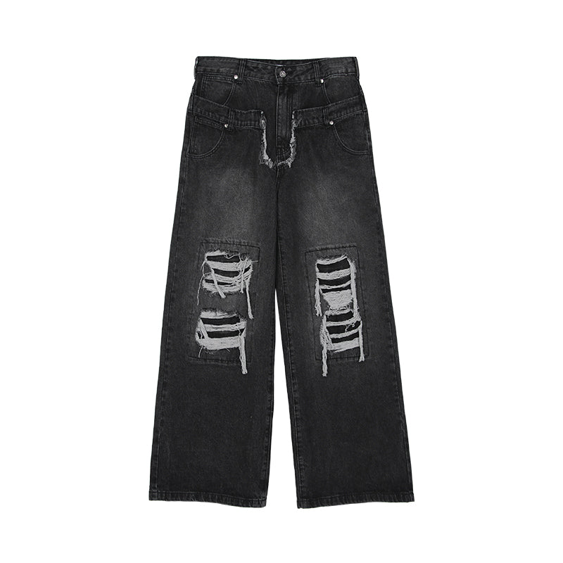 Women’s Wide-Leg Ripped Trousers – Casual Loose Fit