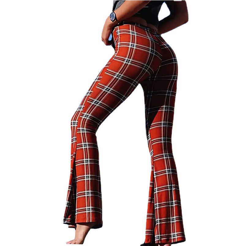 Womens Flare Pants High-Waisted Slim-Fit Trousers Printed Wide-Leg Pants