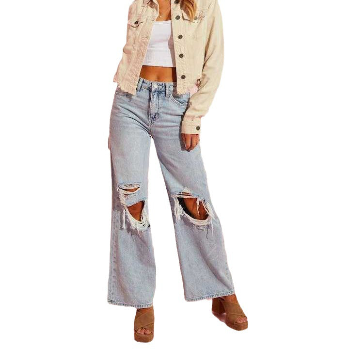 Women’s Ripped Slim Fit Jeans – Trendy Distressed Denim Pants Casual Fashion