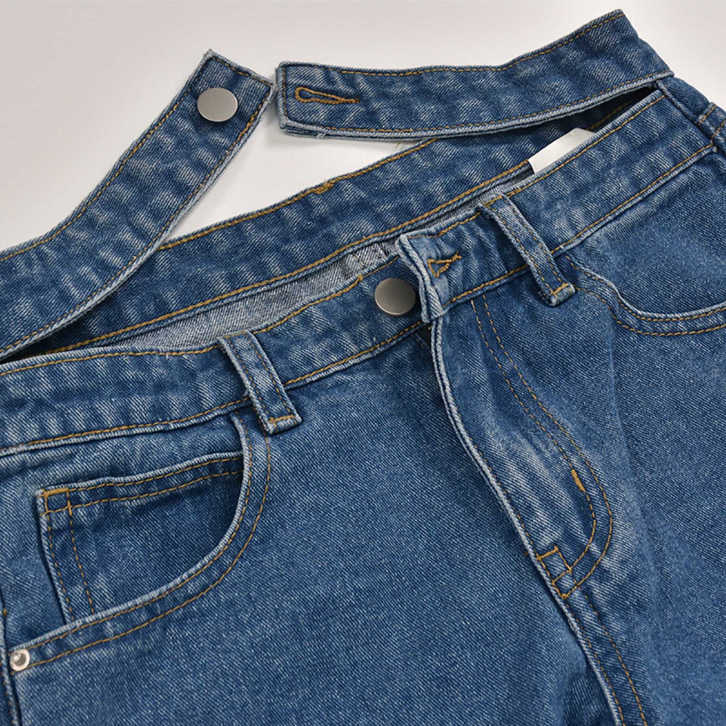 Women’s High-Waist Washed Blue Jeans – Classic Long Denim