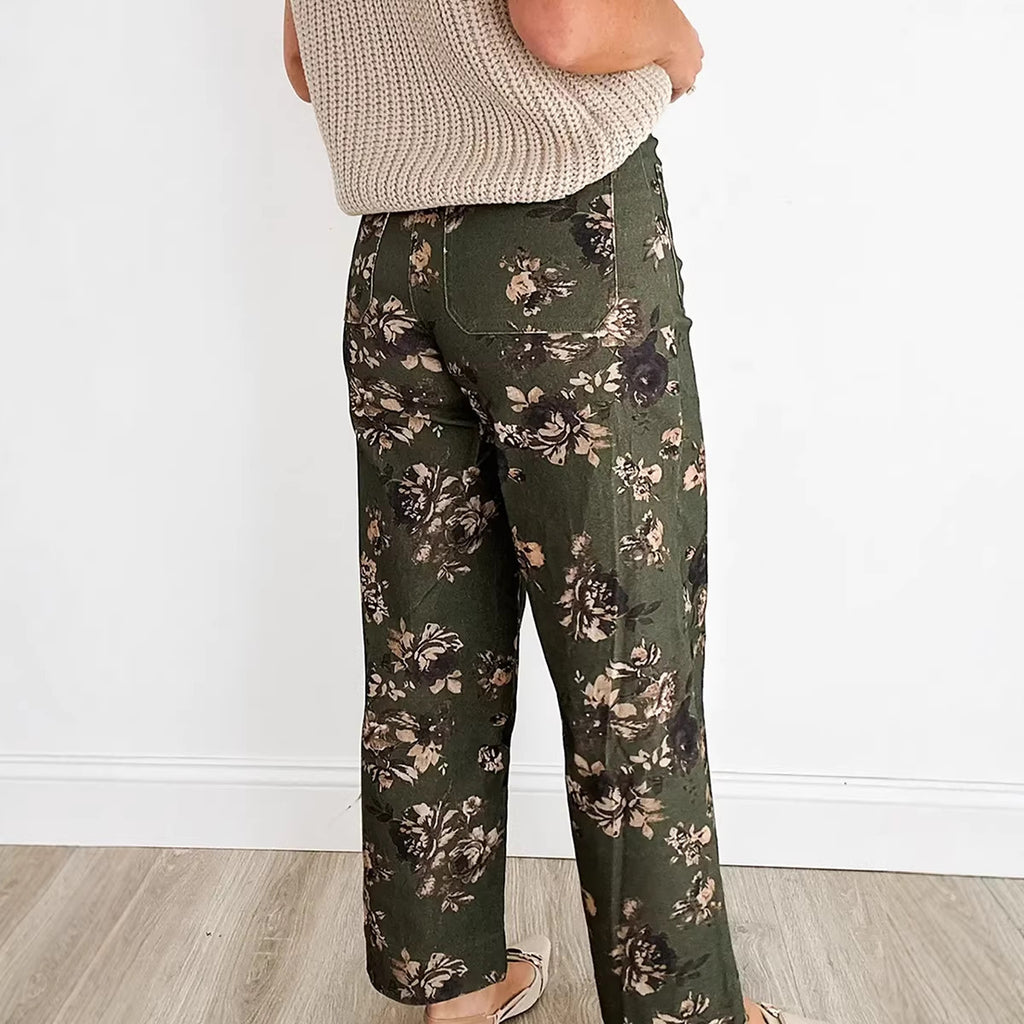 Women’s Retro Floral Print Jeans – High-Waist Style