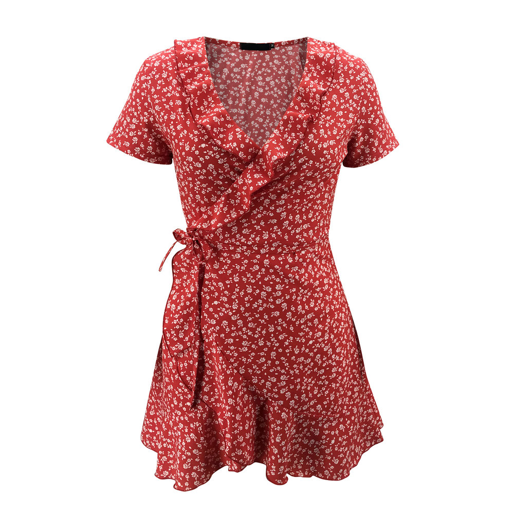 Women’s V-Neck Ruffled Lace A-Line Dress – Summer Slim Fit Elegant Mini Dress