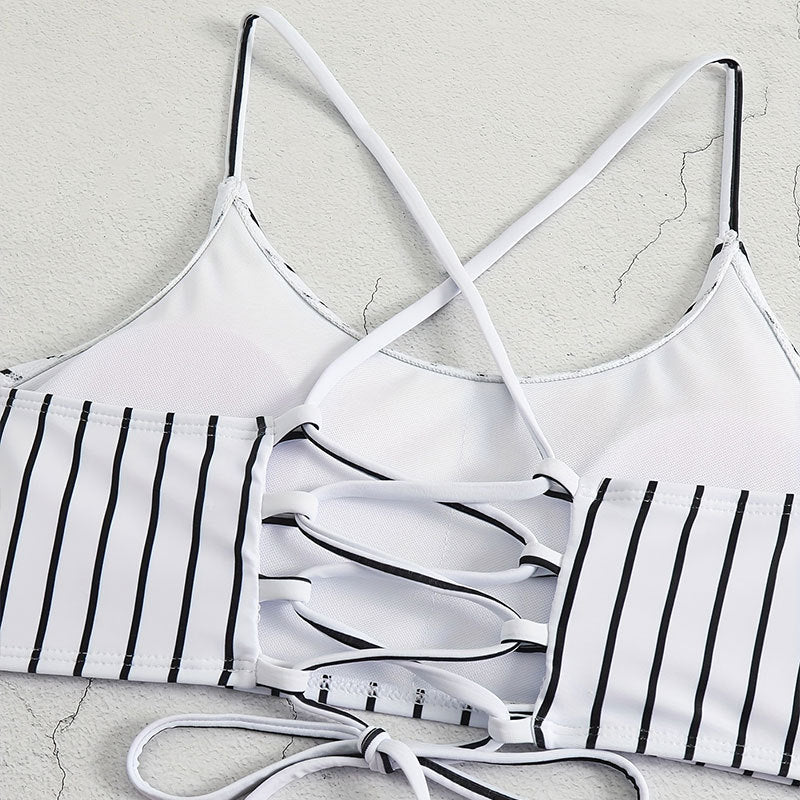 Women’s Striped Bikini Set – Split Two-Piece Sleeveless Swimwear