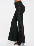 Women’s Black Flared Pants with Lace Detail – Elegant High-Waist Trousers for Chic Outfits