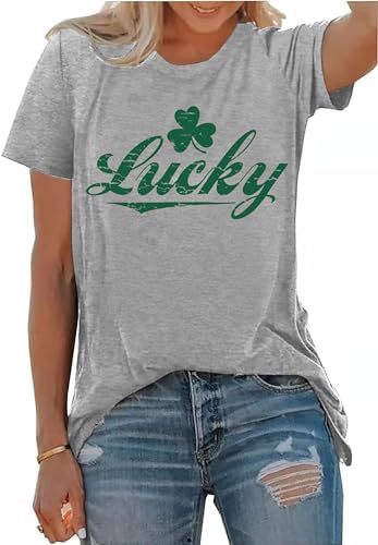 St. Patrick’s Day Shamrock T-Shirt for Women – Retro Printed Cotton Graphic Tee