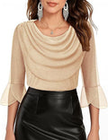 Women’s Off-Shoulder Mesh Blouse – Elegant Pleated Loose Fit Top