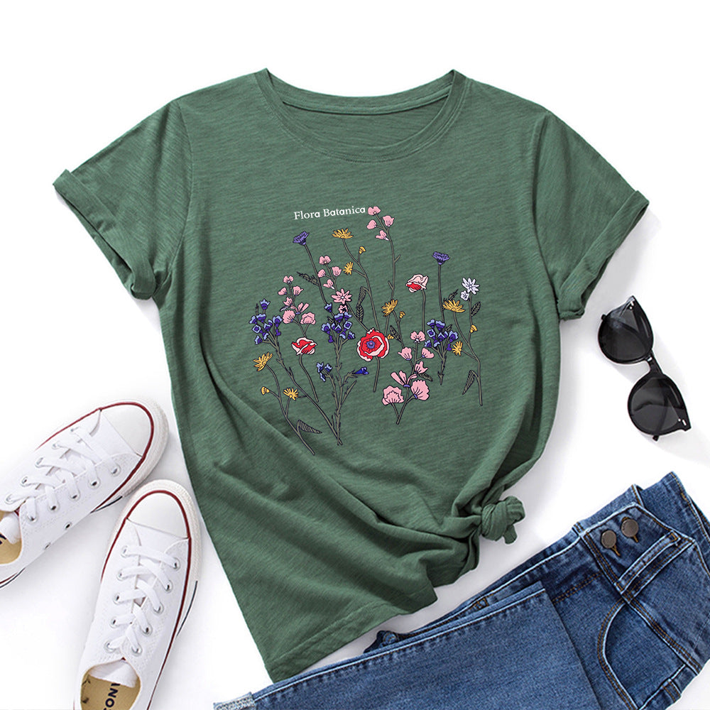 Women's Loose Fit Cotton T-Shirt – Casual Round Neck Short Sleeve Printed Tee