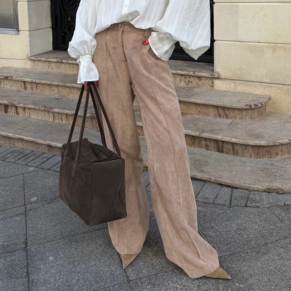 Women’s Retro Wide-Leg Trousers – Casual Korean Style