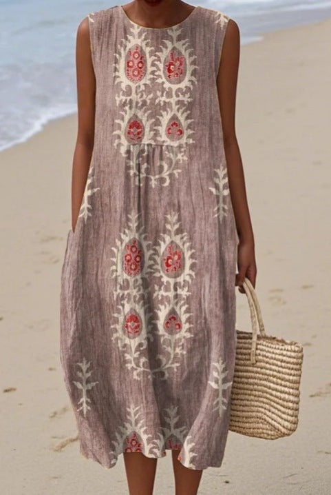 Women’s Printed Sleeveless Dress – Loose Fit Halterneck Casual Dress