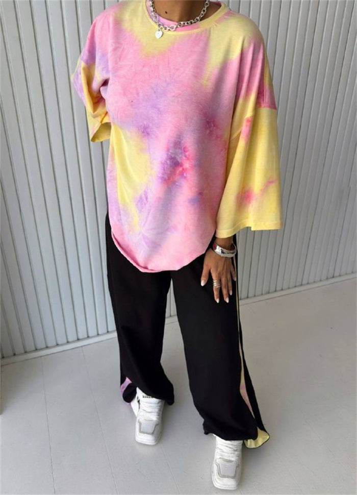 Women’s Tie-Dye Crew-Neck T-Shirt & Pants Set