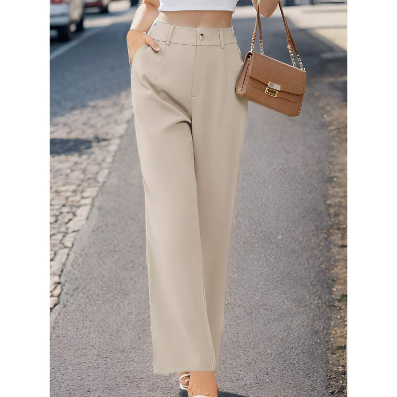 Women’s Tailored Suit Pants – Elegant Patchwork Trousers with Pockets for Smart Casual Style