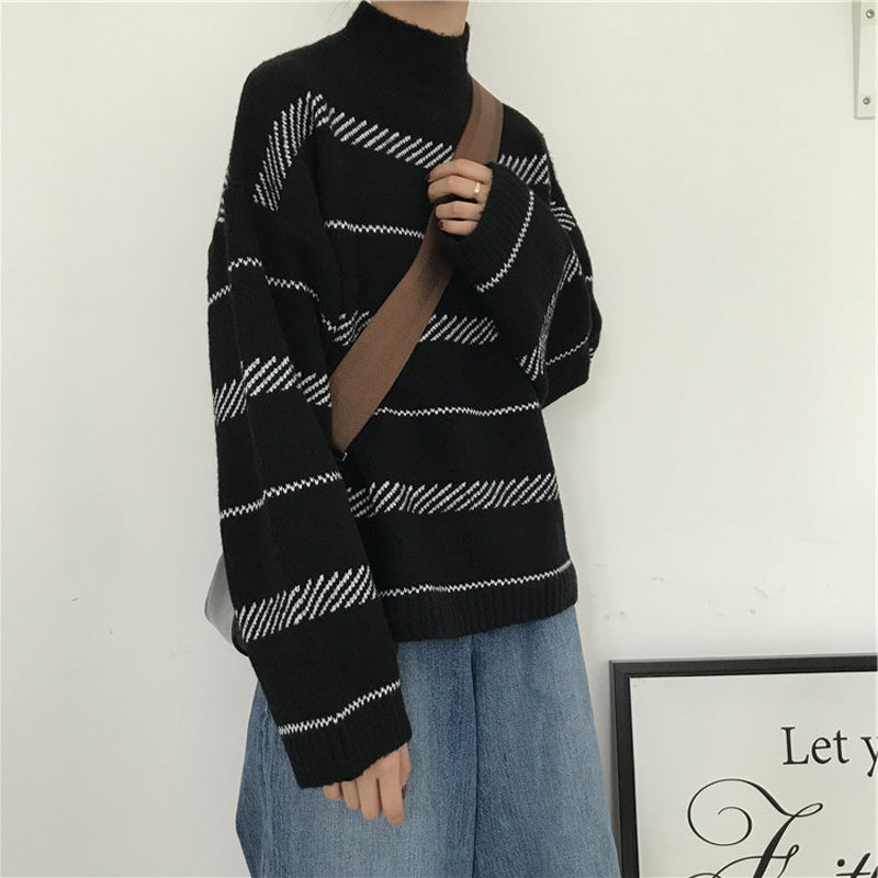 Women’s Striped Turtleneck Sweater – Soft Knit Casual Winter Pullover
