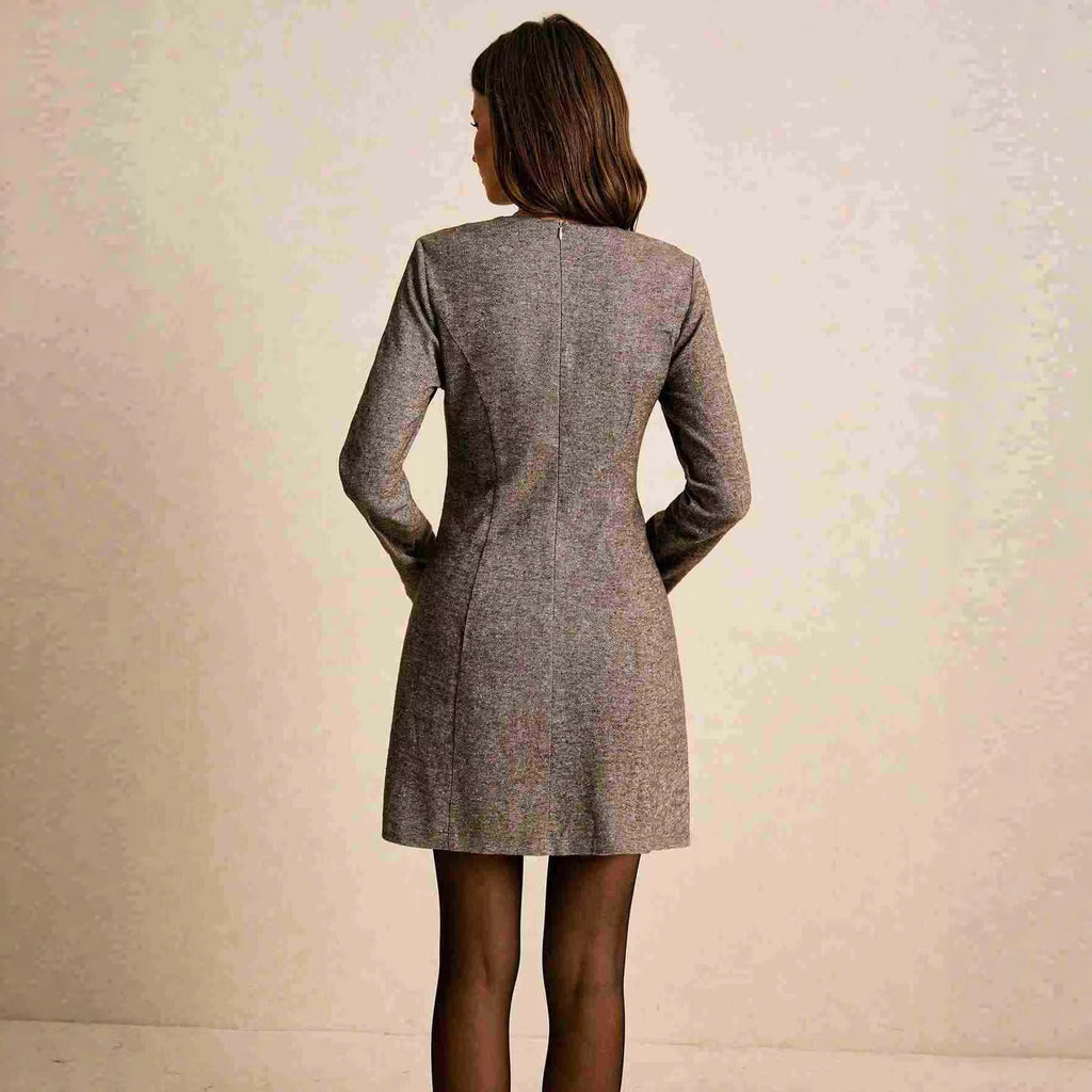 Women’s Long Sleeve Knit Midi Dress – Patchwork Elegant Slim Fit Pullover Dress