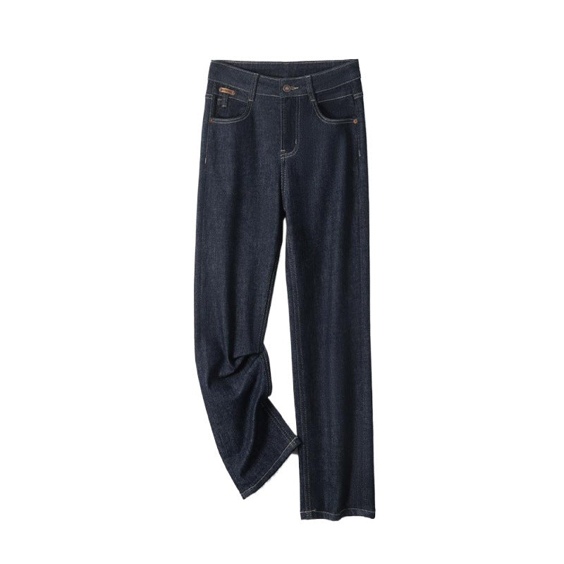 Women’s Cropped Straight Jeans – Fade-Resistant Blue Cotton Denim Casual Pants