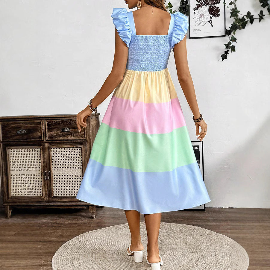 Women’s Patchwork Midi Dress – Geometric Print Resort Style