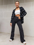 Women’s Black Flared Denim Pants – High Waist Stretch Bootcut Jeans for Autumn Casual & Office Wear