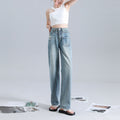 Women’s Irregular Straight Jeans – High Waist Blue Cotton Denim Fashion Pants