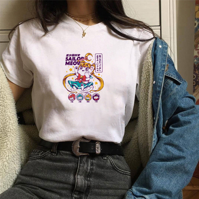 Sun & Cartoon Print Women's T-Shirt – Chic Urban Casual Tee